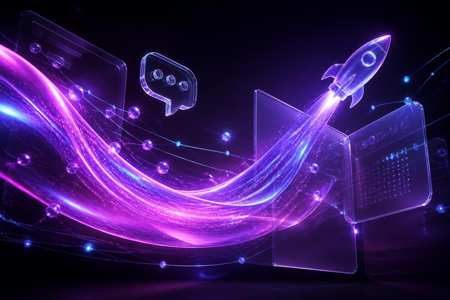 Onda de dados em luz violeta representando idéias transformadas em tecnologia